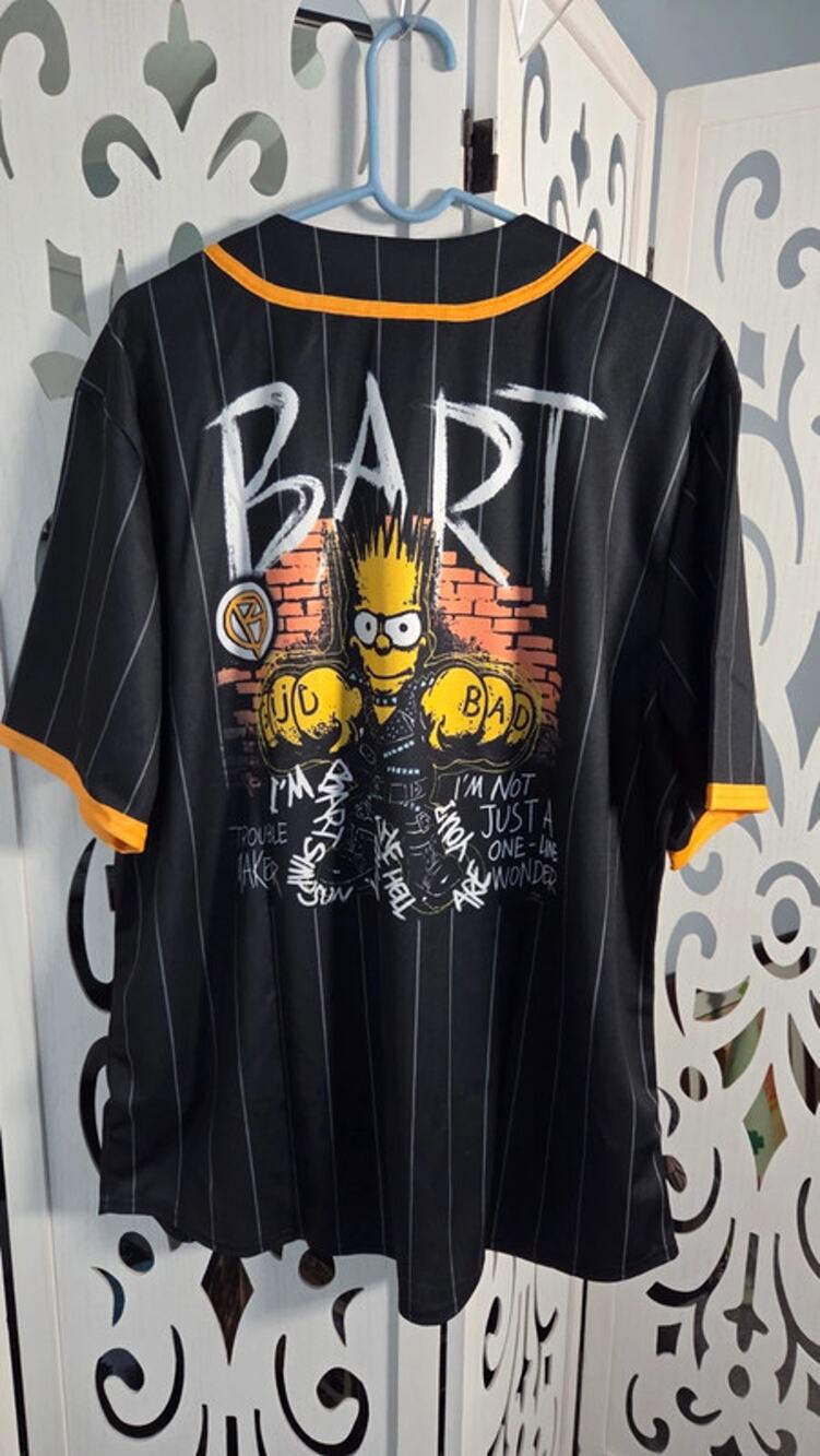 The Simpsons Bart Simpson Baseball Jersey Mens XL Black Orange Springfield